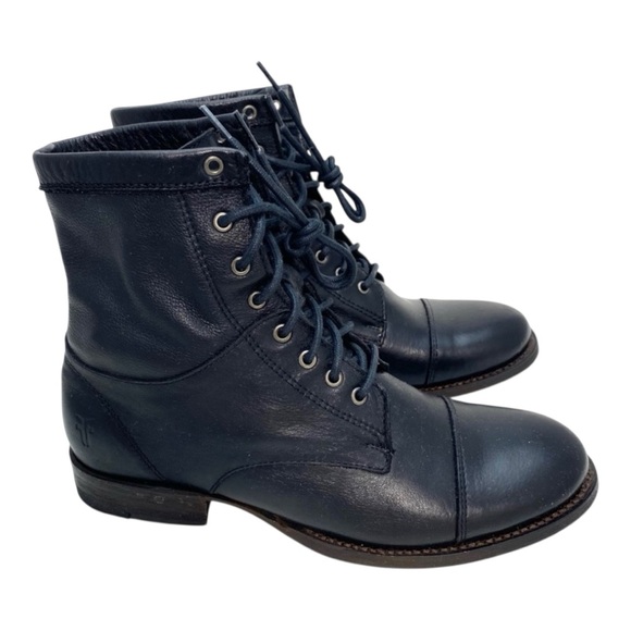 Frye Erin Black Cap Toe Lace up Ankle Boots Combat Granny NEW Sz 7.5 - Picture 3 of 15